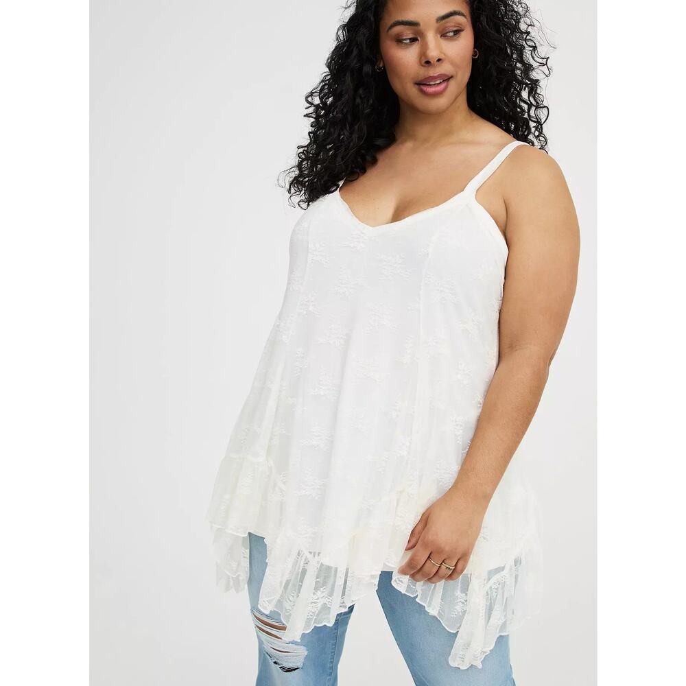 NWT Torrid Lace Hanky Hem Slip Sheer Adjustable Top Shirt Plus Size: 00X (10)